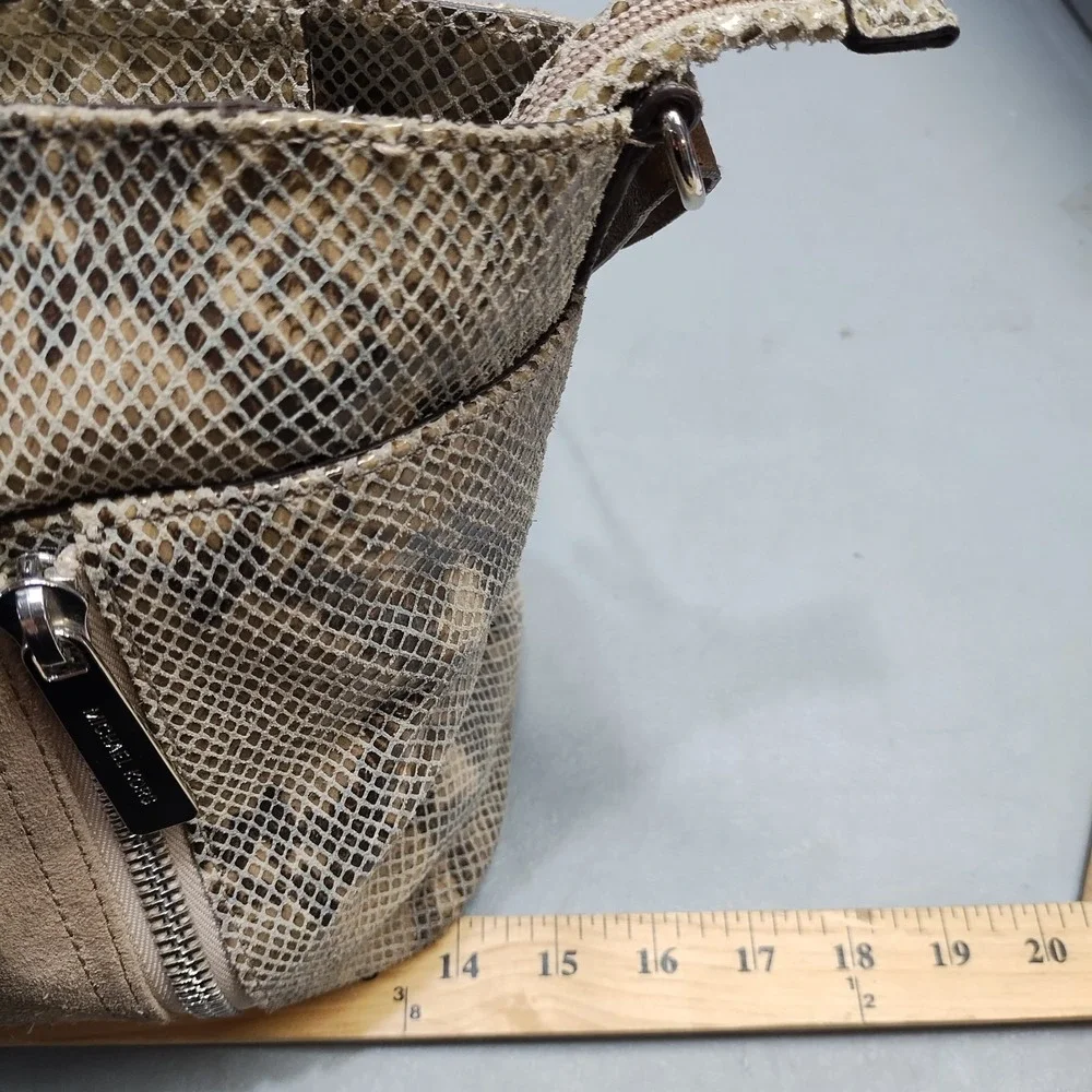 Michael Kors Shoulder Bag Womens Brown Snakeskin Print Suede Leather Zip Closure